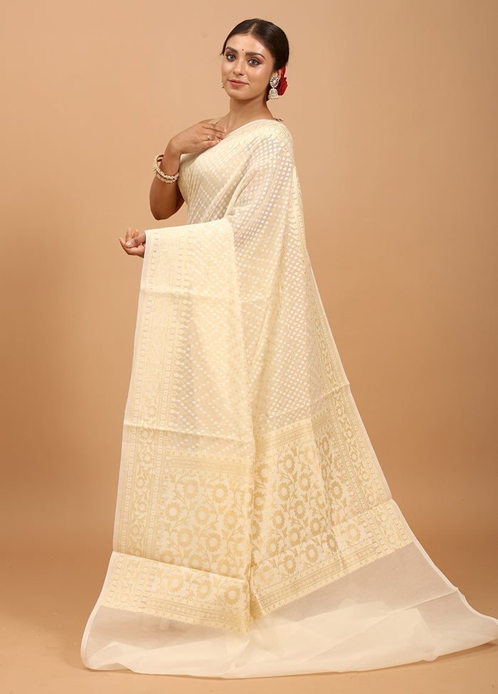 White Kora Silk Saree With Blouse Piece