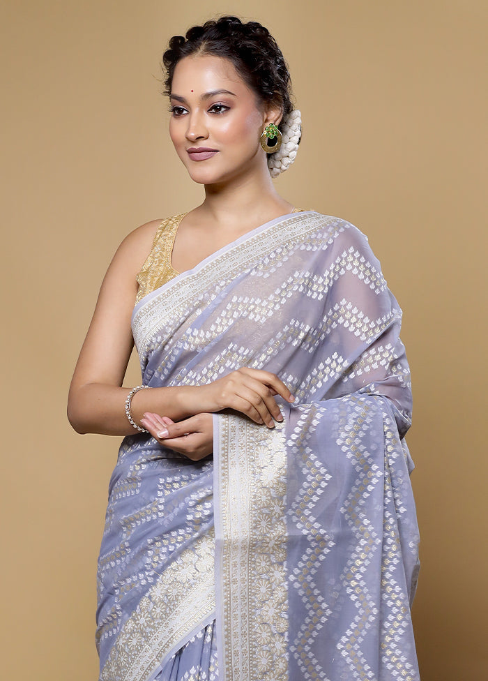 Blue Kora Silk Saree With Blouse Piece