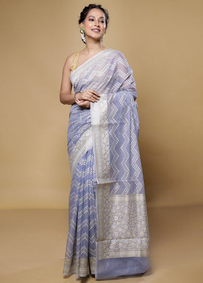 Blue Kora Silk Saree With Blouse Piece