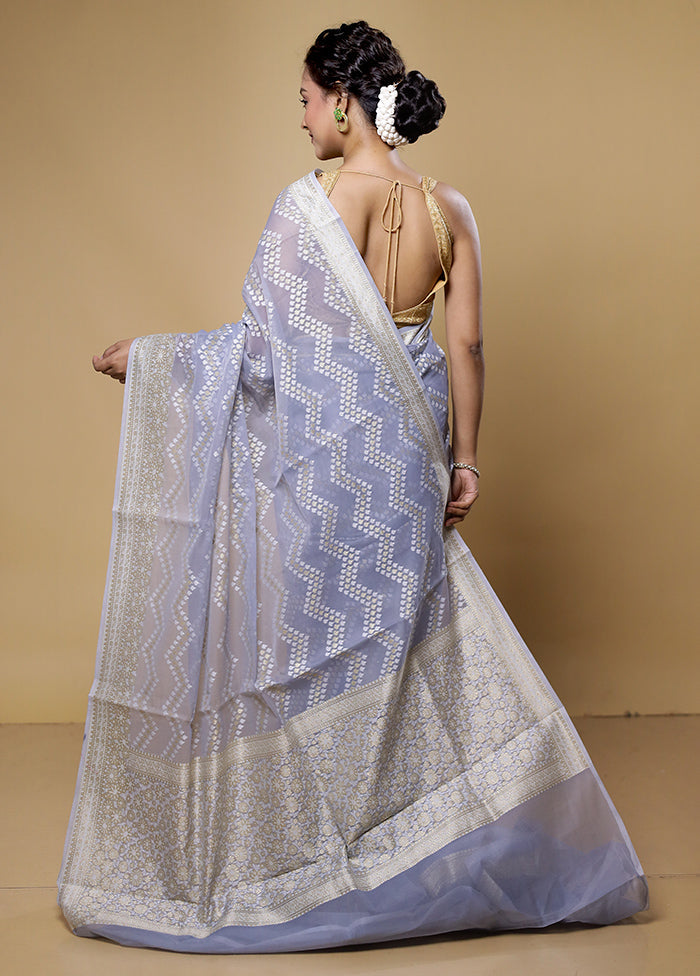 Blue Kora Silk Saree With Blouse Piece