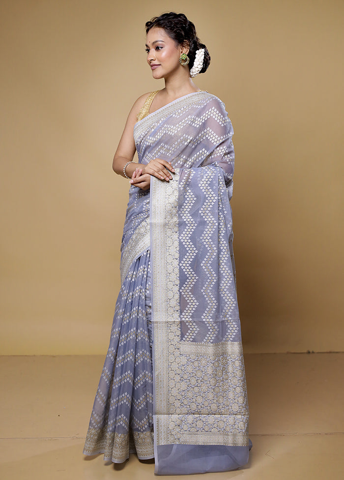 Blue Kora Silk Saree With Blouse Piece