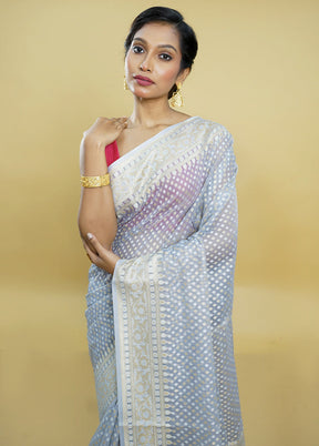 Blue Kora Silk Saree With Blouse Piece