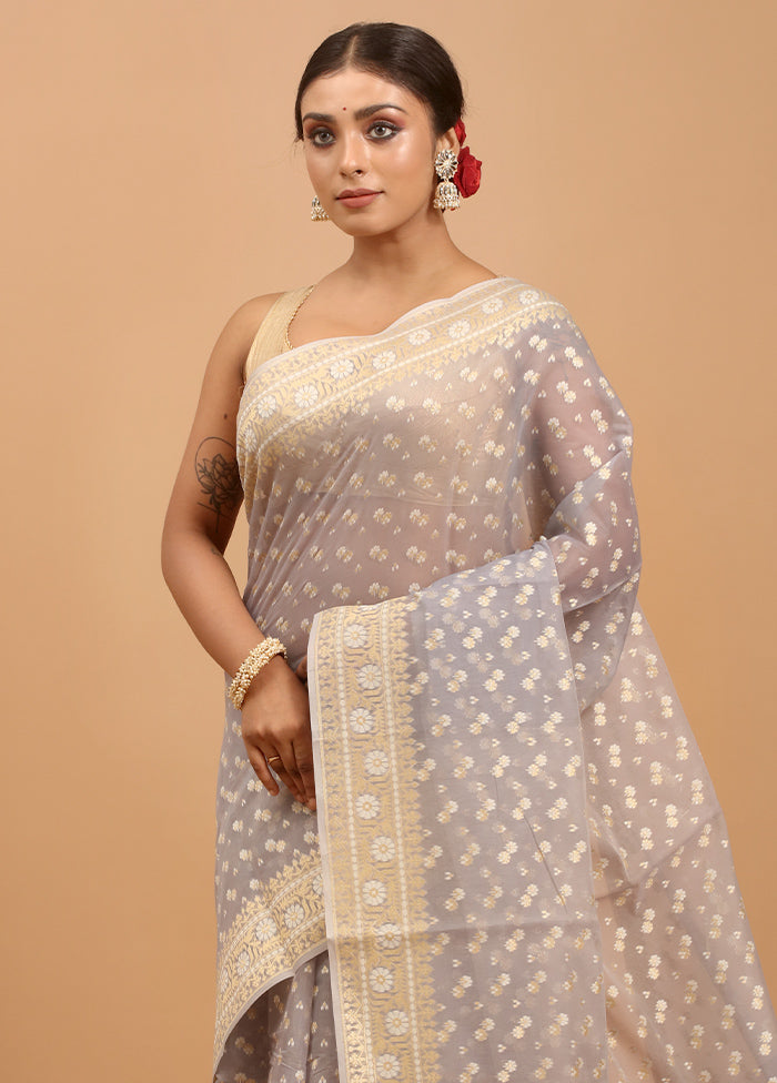 Grey Kora Silk Saree With Blouse Piece