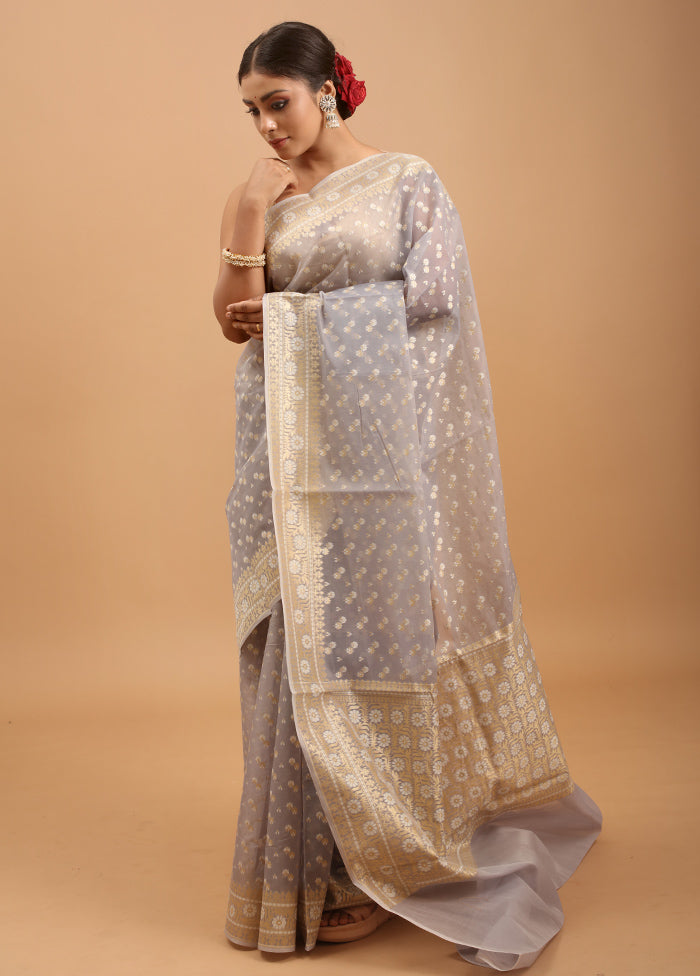 Grey Kora Silk Saree With Blouse Piece