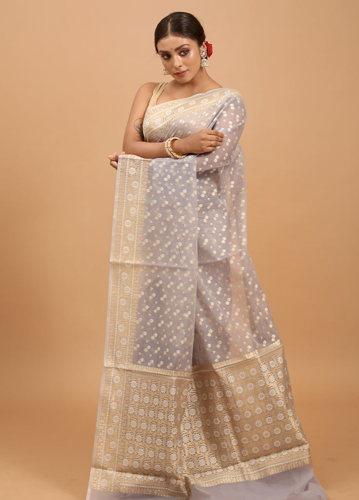 Grey Kora Silk Saree With Blouse Piece