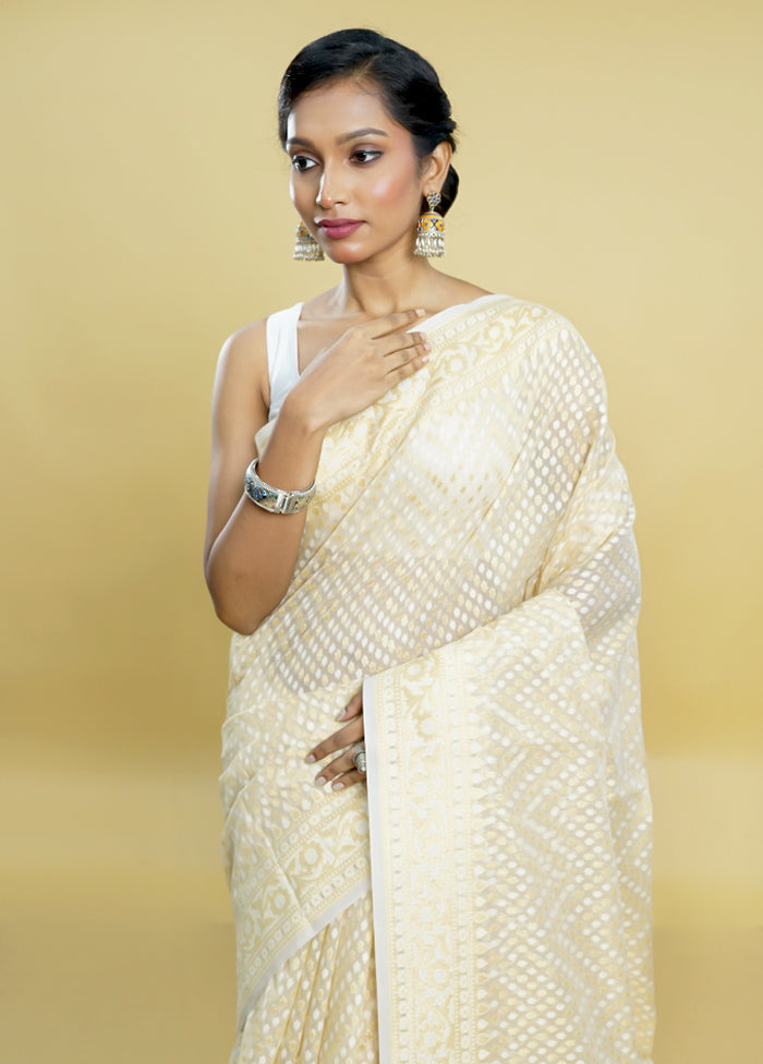 Cream Kora Silk Saree With Blouse Piece