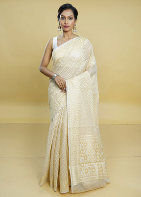 Cream Kora Silk Saree With Blouse Piece