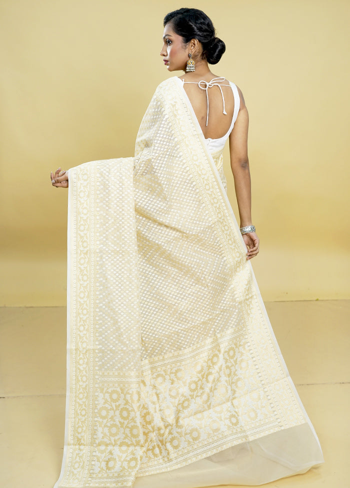 Cream Kora Silk Saree With Blouse Piece