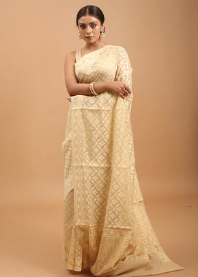 Cream Kora Silk Saree With Blouse Piece