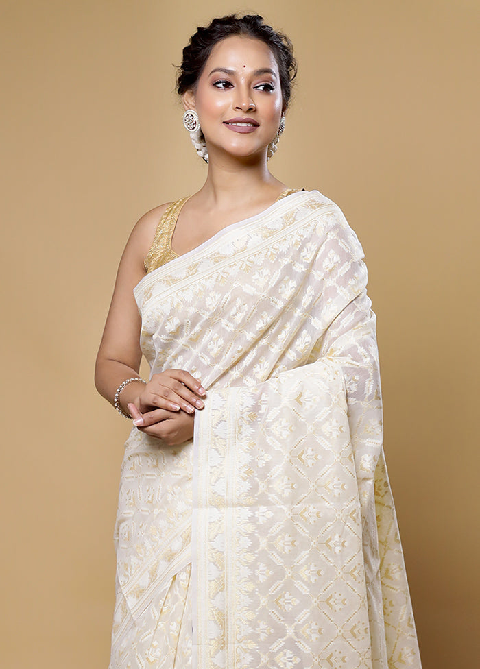 Cream Kora Silk Saree With Blouse Piece