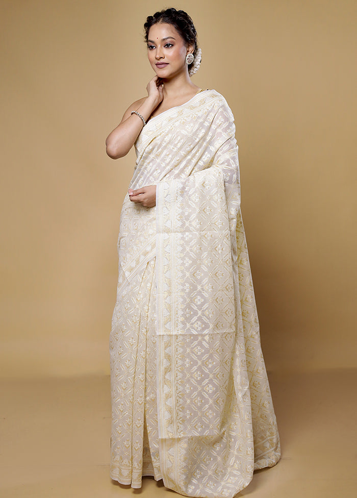 Cream Kora Silk Saree With Blouse Piece