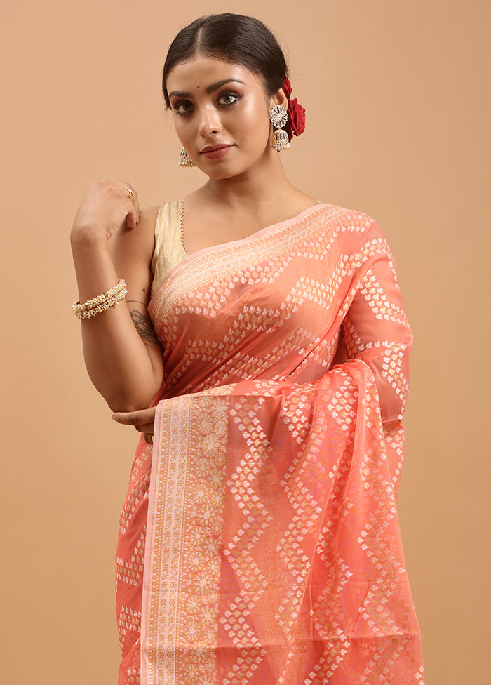 Pink Kora Silk Saree With Blouse Piece