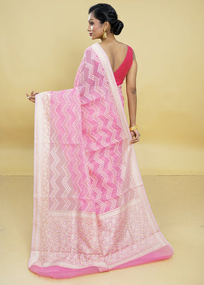 Pink Kora Silk Saree With Blouse Piece