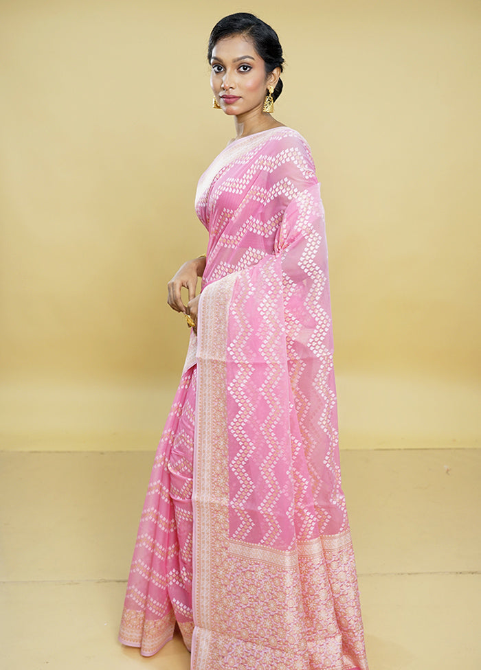 Pink Kora Silk Saree With Blouse Piece