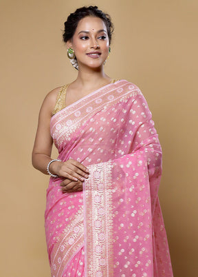 Pink Kora Silk Saree With Blouse Piece