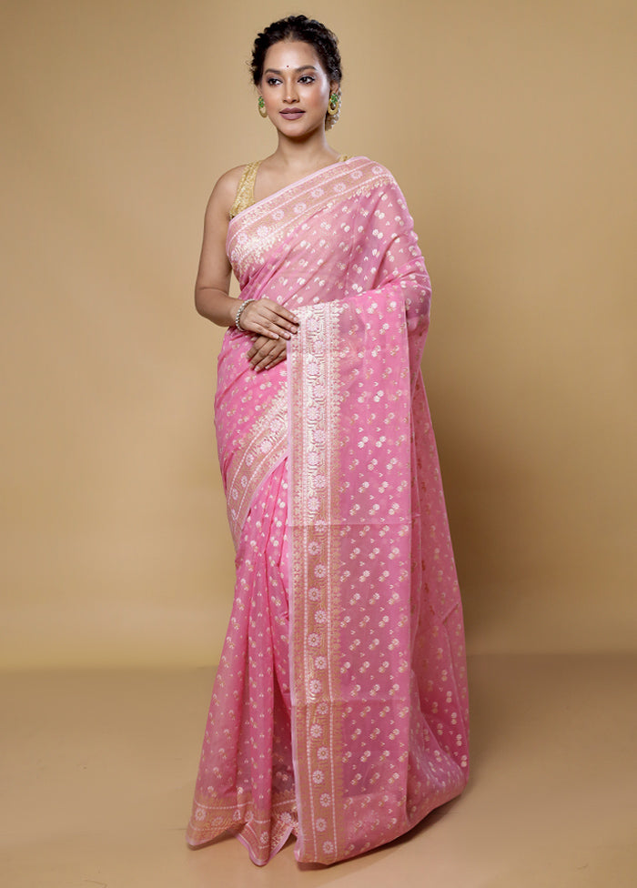 Pink Kora Silk Saree With Blouse Piece