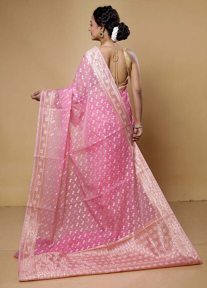 Pink Kora Silk Saree With Blouse Piece