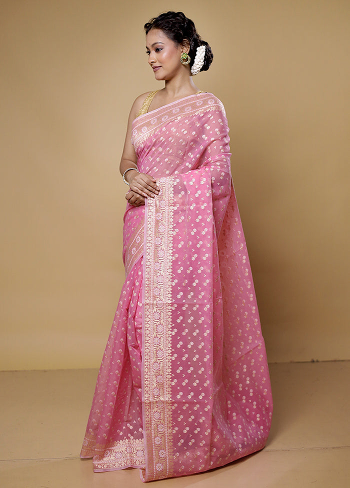 Pink Kora Silk Saree With Blouse Piece