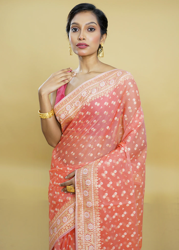 Pink Kora Silk Saree With Blouse Piece