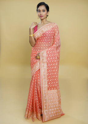 Pink Kora Silk Saree With Blouse Piece