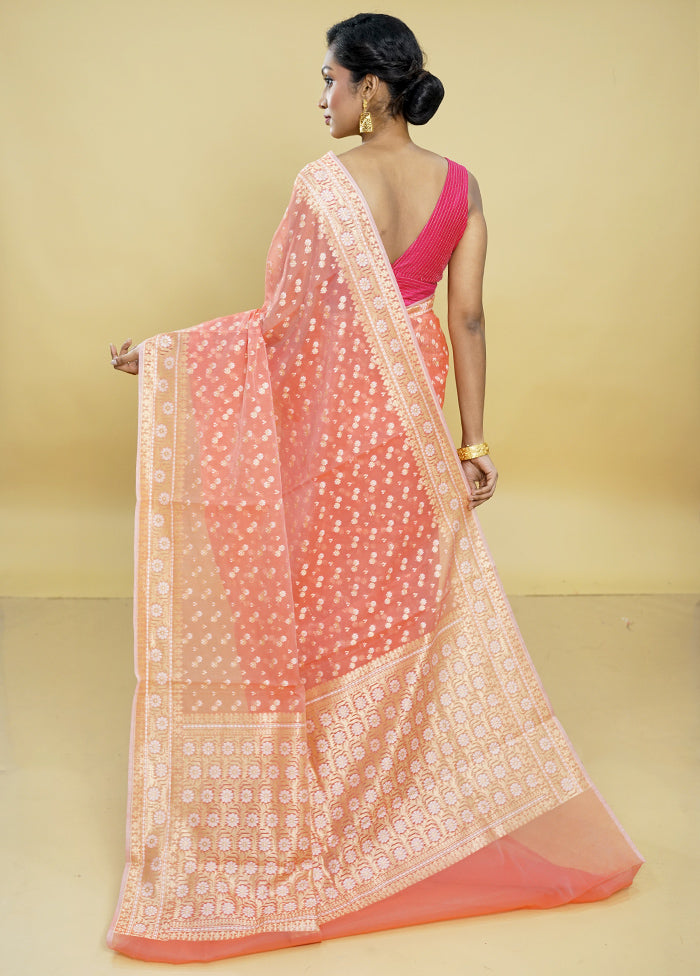 Pink Kora Silk Saree With Blouse Piece