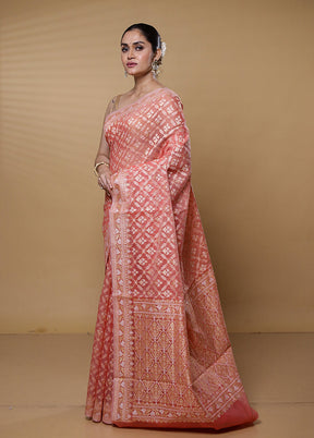 Pink Kora Silk Saree With Blouse Piece