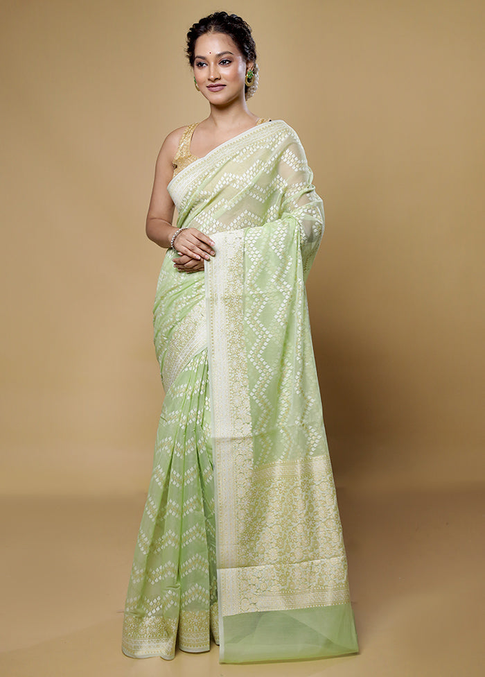 Green Kora Silk Saree With Blouse Piece