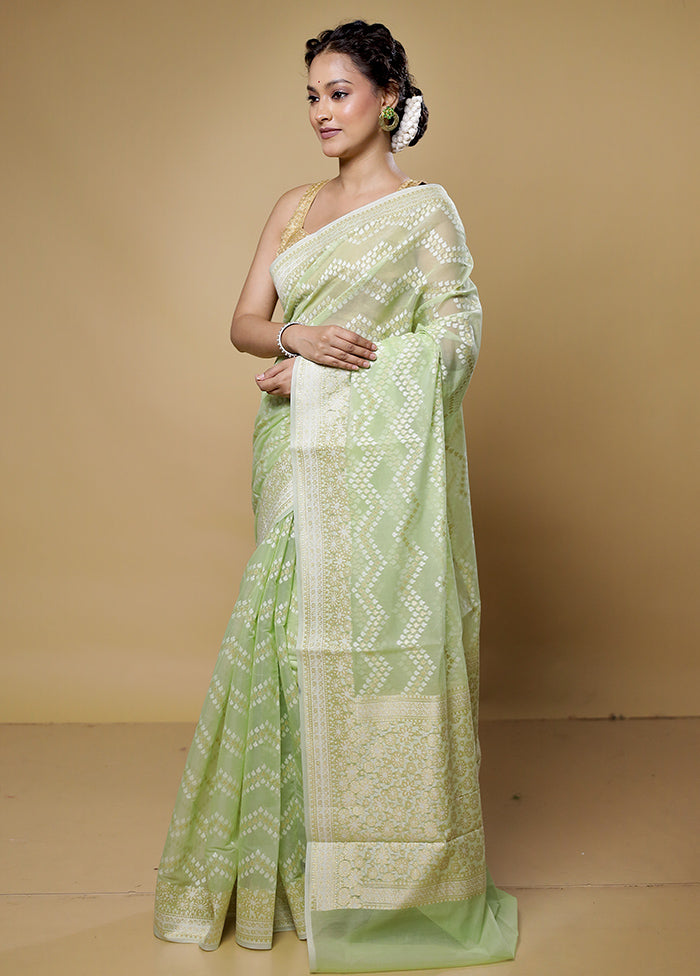 Green Kora Silk Saree With Blouse Piece