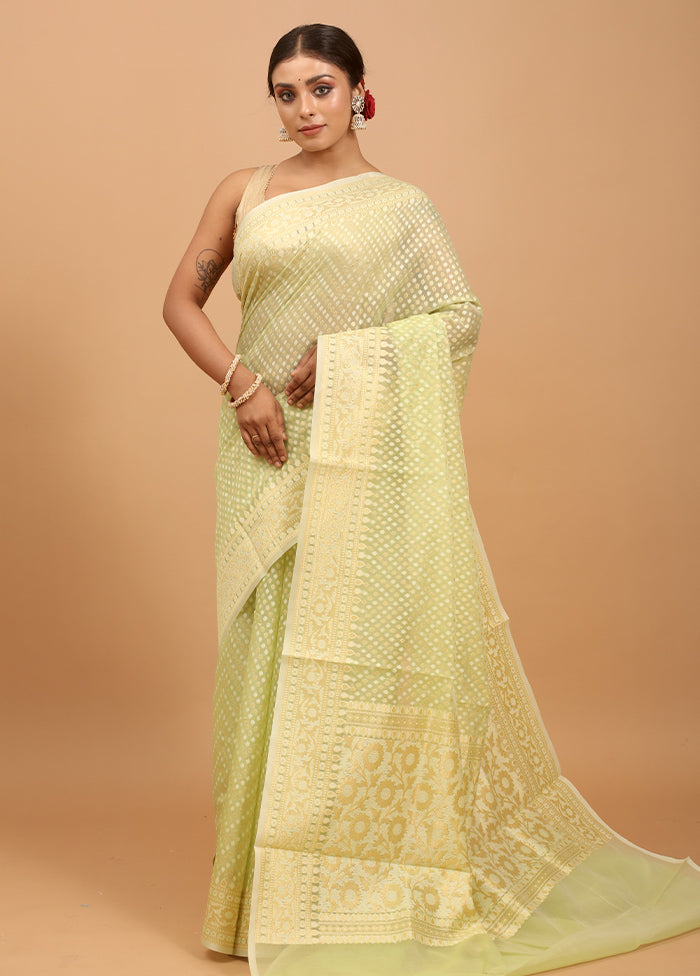 Green Kora Silk Saree With Blouse Piece