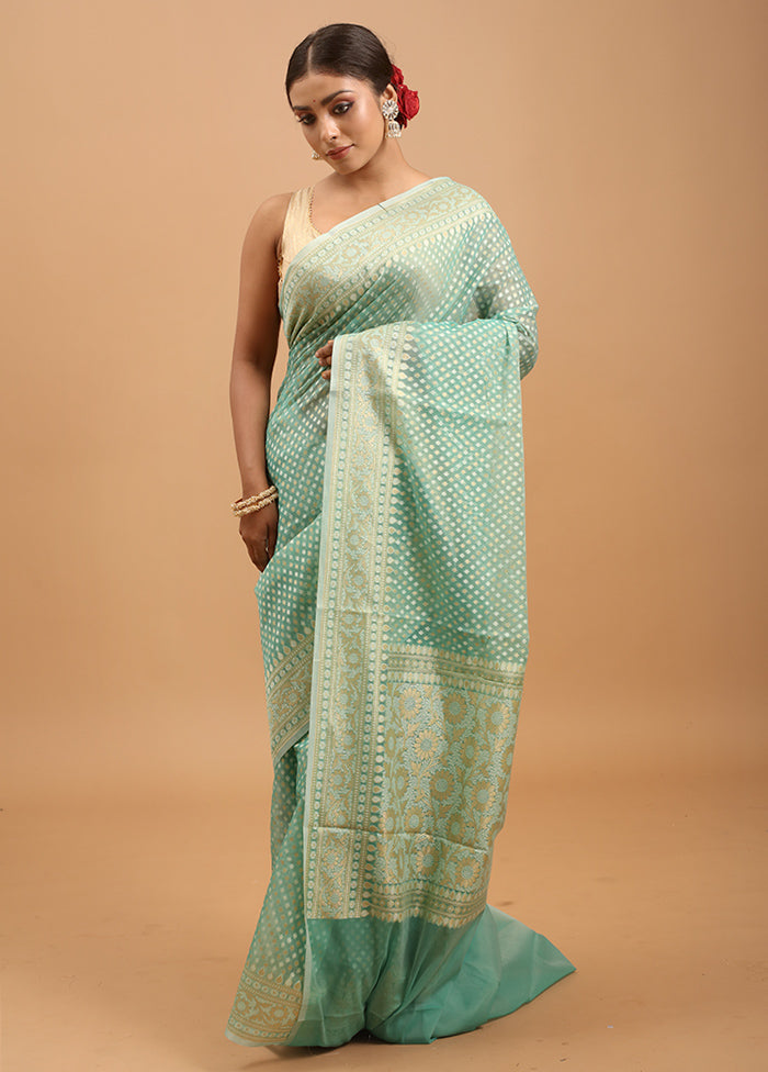 Green Kora Silk Saree With Blouse Piece