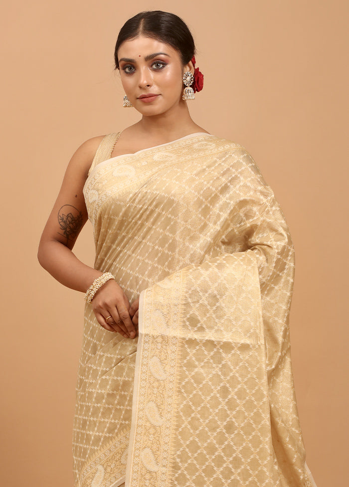 Cream Kora Silk Saree With Blouse Piece