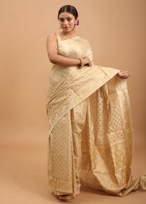 Cream Kora Silk Saree With Blouse Piece