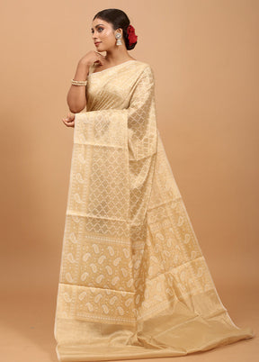 Cream Kora Silk Saree With Blouse Piece