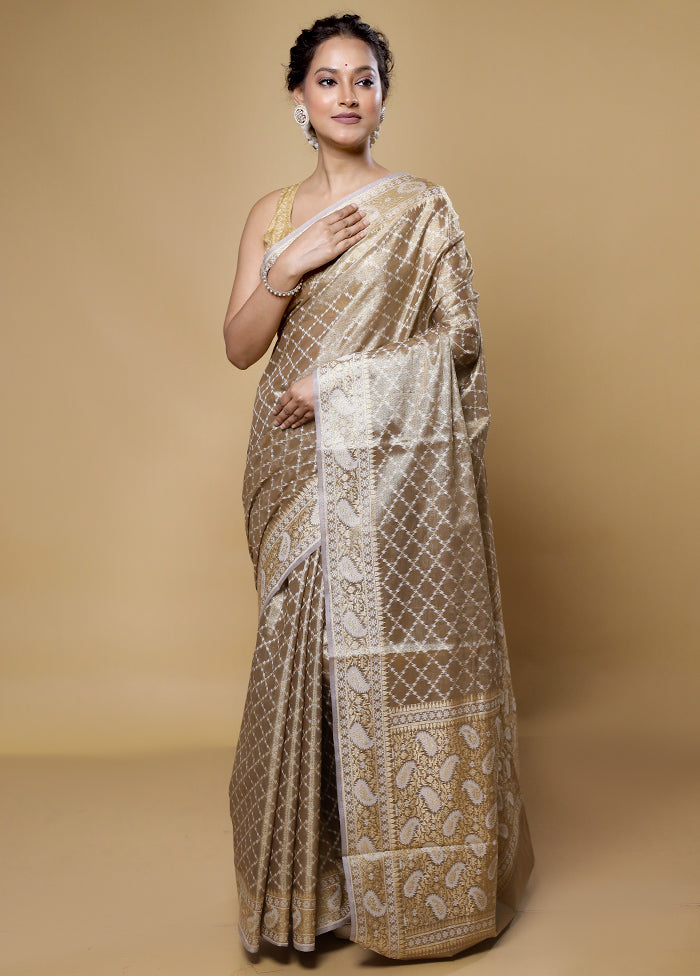 Cream Kora Silk Saree With Blouse Piece