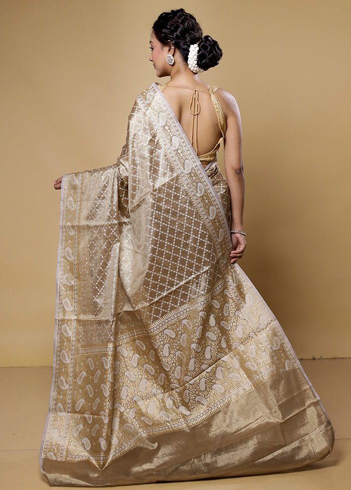 Cream Kora Silk Saree With Blouse Piece