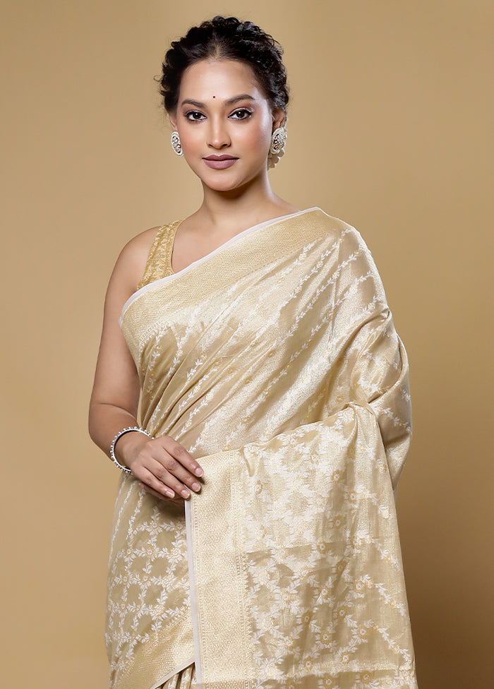 Cream Kora Silk Saree With Blouse Piece