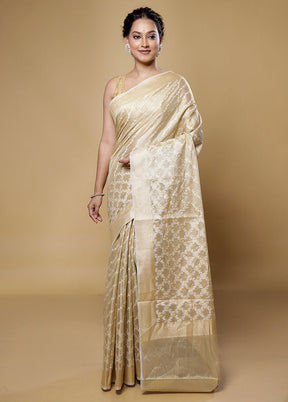 Cream Kora Silk Saree With Blouse Piece