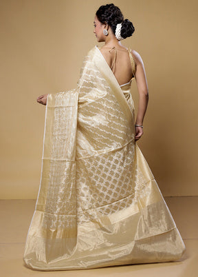 Cream Kora Silk Saree With Blouse Piece