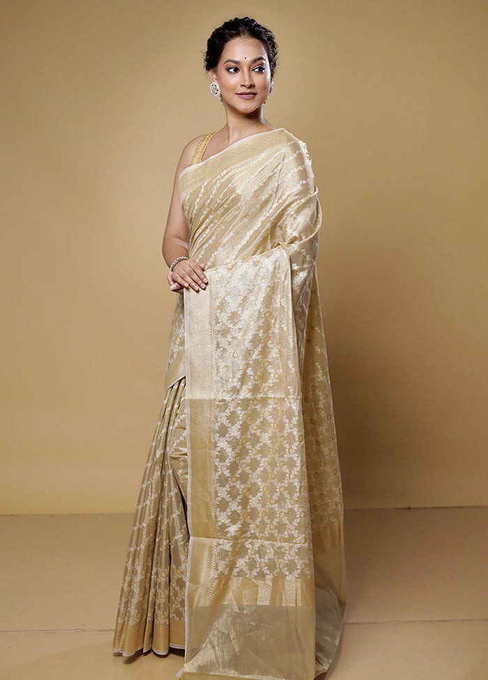 Cream Kora Silk Saree With Blouse Piece