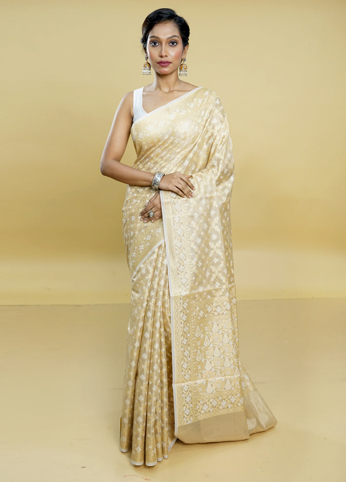 Cream Kora Silk Saree With Blouse Piece