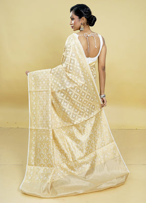 Cream Kora Silk Saree With Blouse Piece