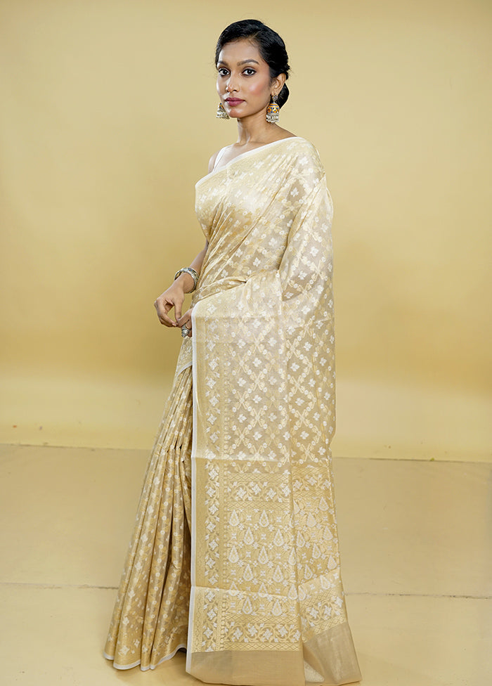 Cream Kora Silk Saree With Blouse Piece