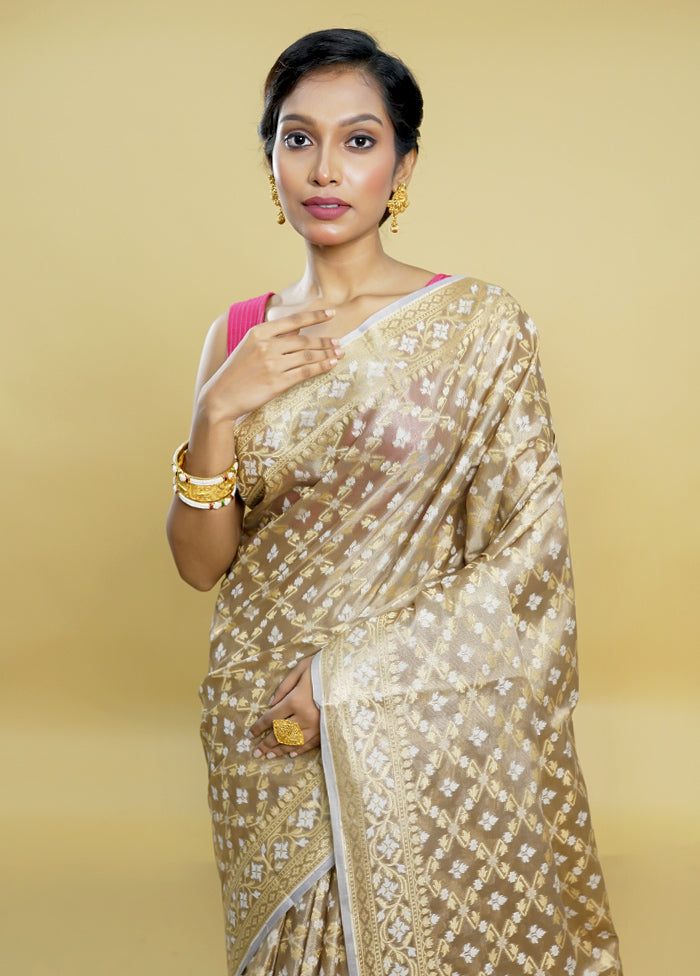 Grey Kora Silk Saree With Blouse Piece