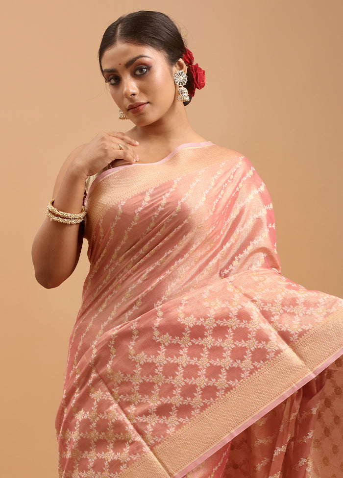 Pink Kora Silk Saree With Blouse Piece