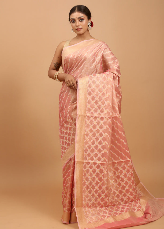 Pink Kora Silk Saree With Blouse Piece