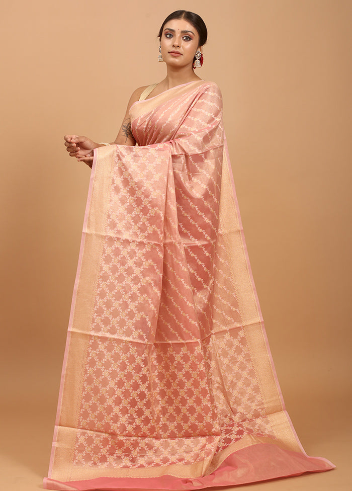 Pink Kora Silk Saree With Blouse Piece