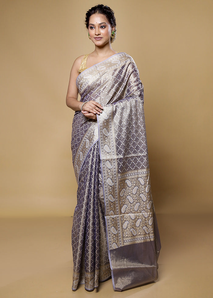 Grey Kora Silk Saree With Blouse Piece