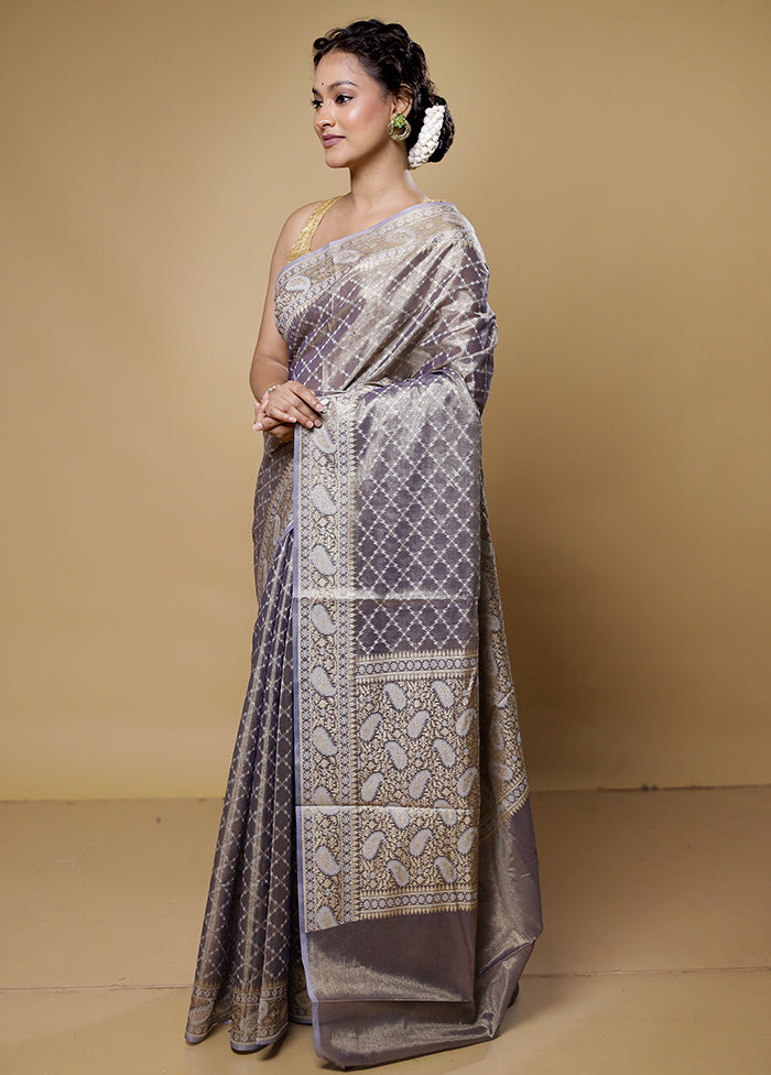 Grey Kora Silk Saree With Blouse Piece