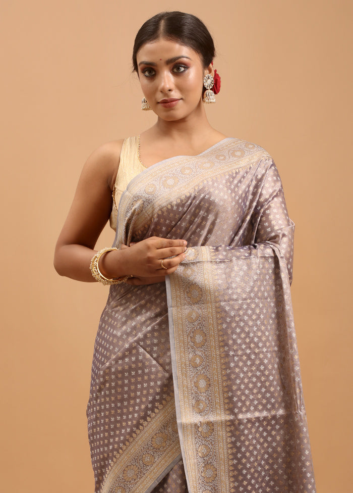 Grey Kora Silk Saree With Blouse Piece