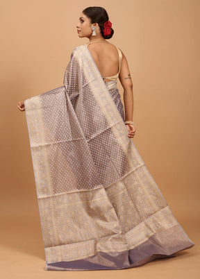 Grey Kora Silk Saree With Blouse Piece